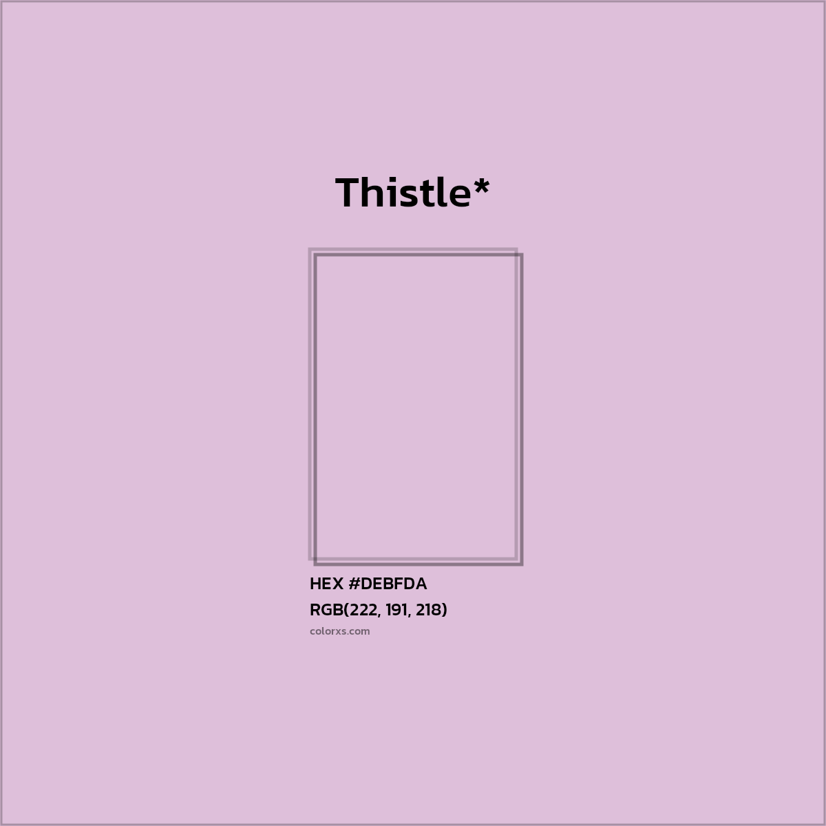 #DEBFDA hex color. RGB, RYB, CMYK, HSL, HSV codes and color conversions. Matching color names, palettes, paints.