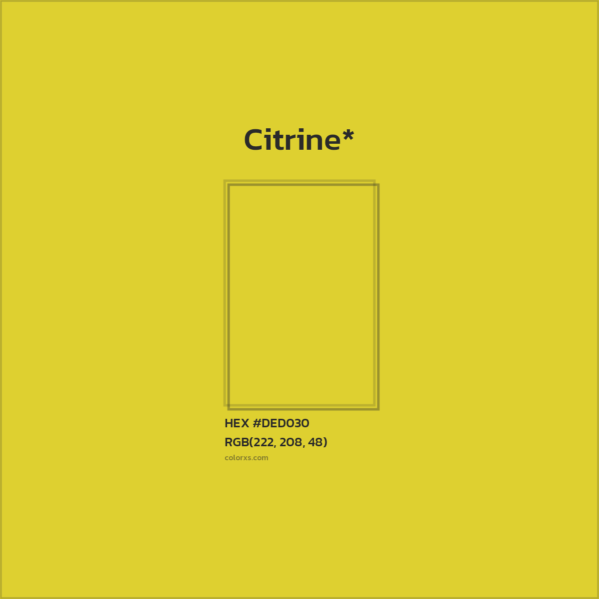#DED030 hex color. RGB, RYB, CMYK, HSL, HSV codes and color conversions. Matching color names, palettes, paints.