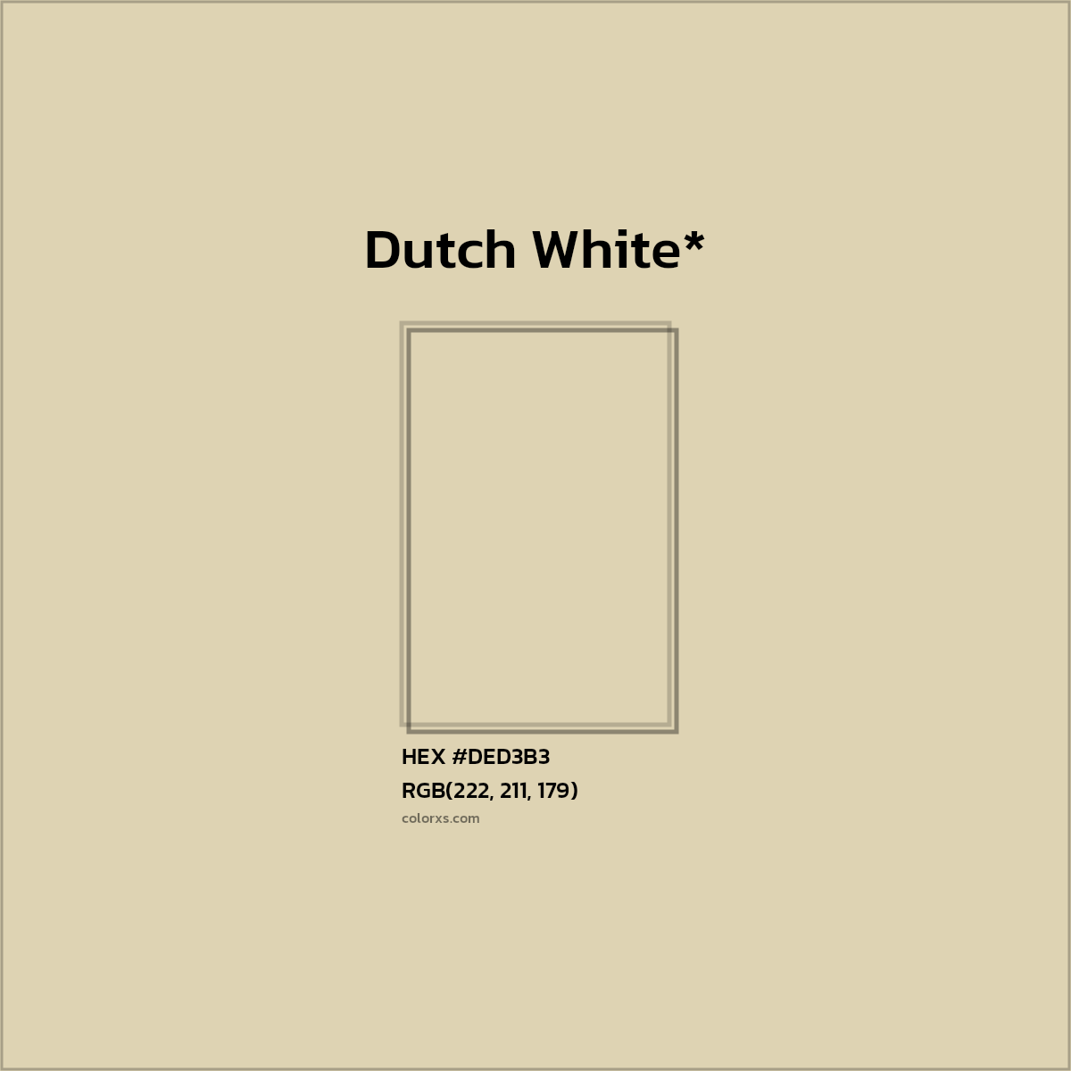 #DED3B3 hex color. RGB, RYB, CMYK, HSL, HSV codes and color conversions. Matching color names, palettes, paints.
