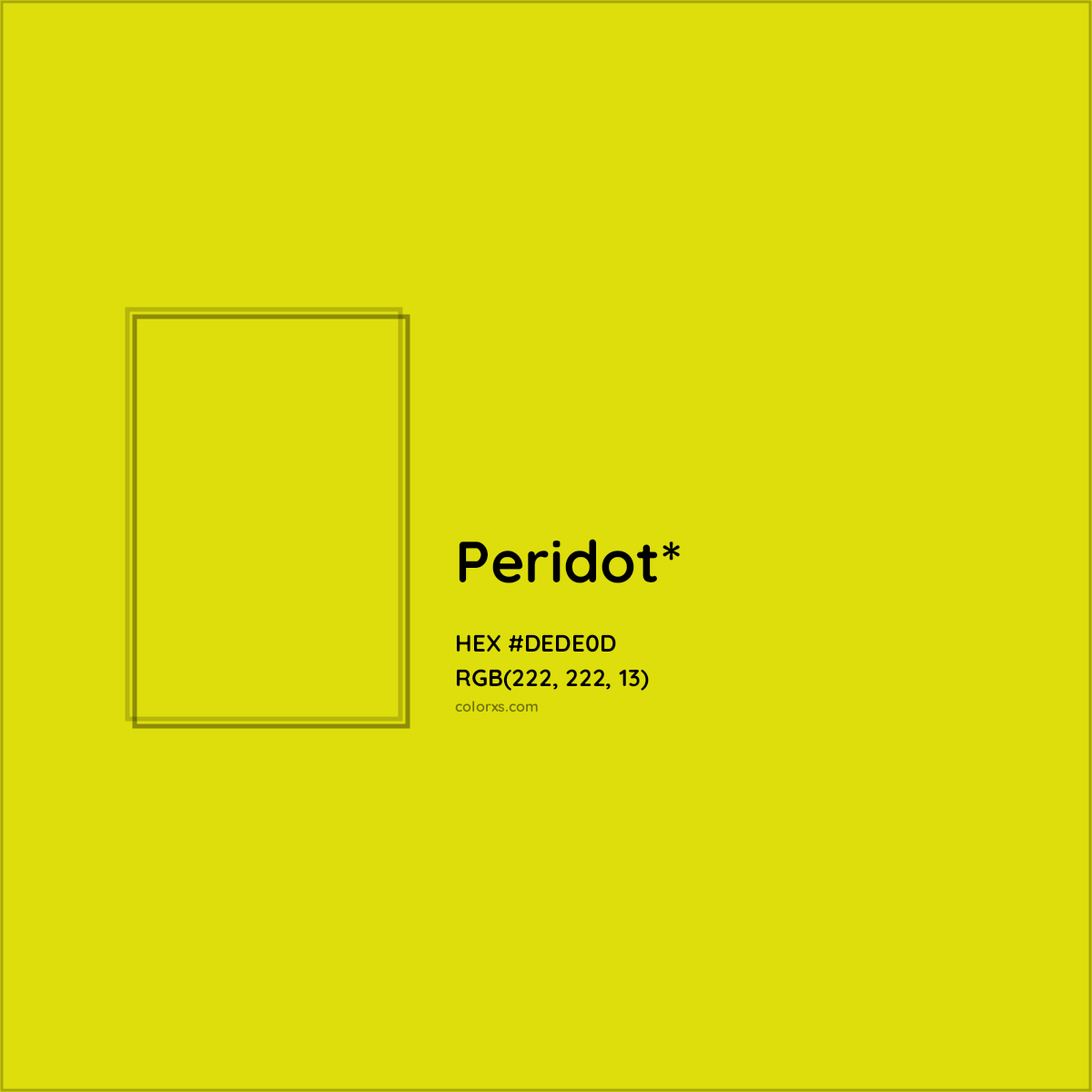 #DEDE0D hex color. RGB, RYB, CMYK, HSL, HSV codes and color conversions. Matching color names, palettes, paints.