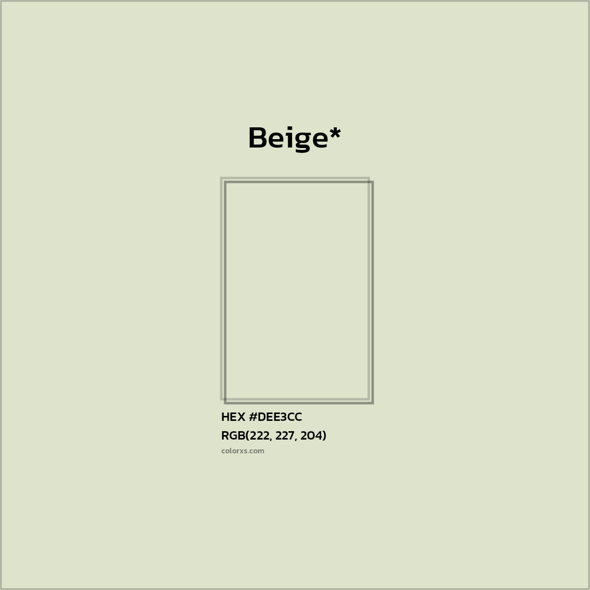 #DEE3CC hex color. RGB, RYB, CMYK, HSL, HSV codes and color conversions. Matching color names, palettes, paints.