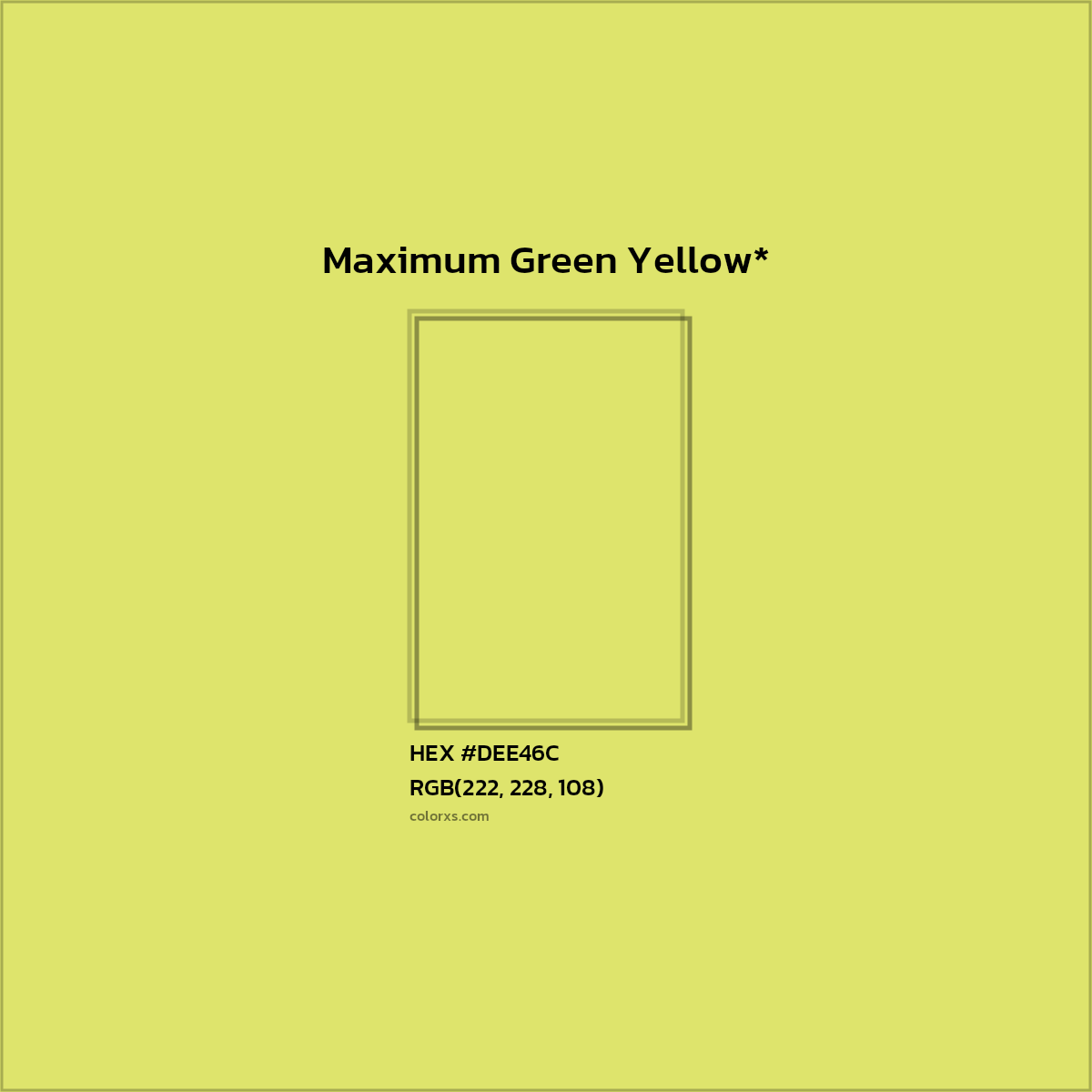 #DEE46C hex color. RGB, RYB, CMYK, HSL, HSV codes and color conversions. Matching color names, palettes, paints.
