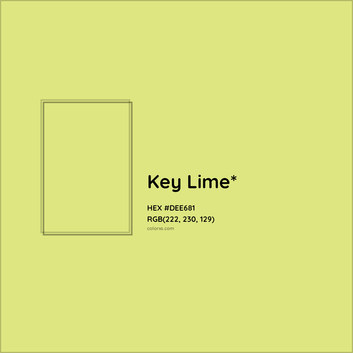 #DEE681 hex color. RGB, RYB, CMYK, HSL, HSV codes and color conversions. Matching color names, palettes, paints.