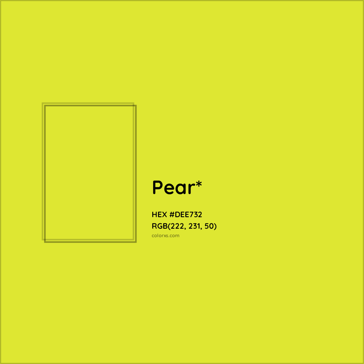 #DEE732 hex color. RGB, RYB, CMYK, HSL, HSV codes and color conversions. Matching color names, palettes, paints.