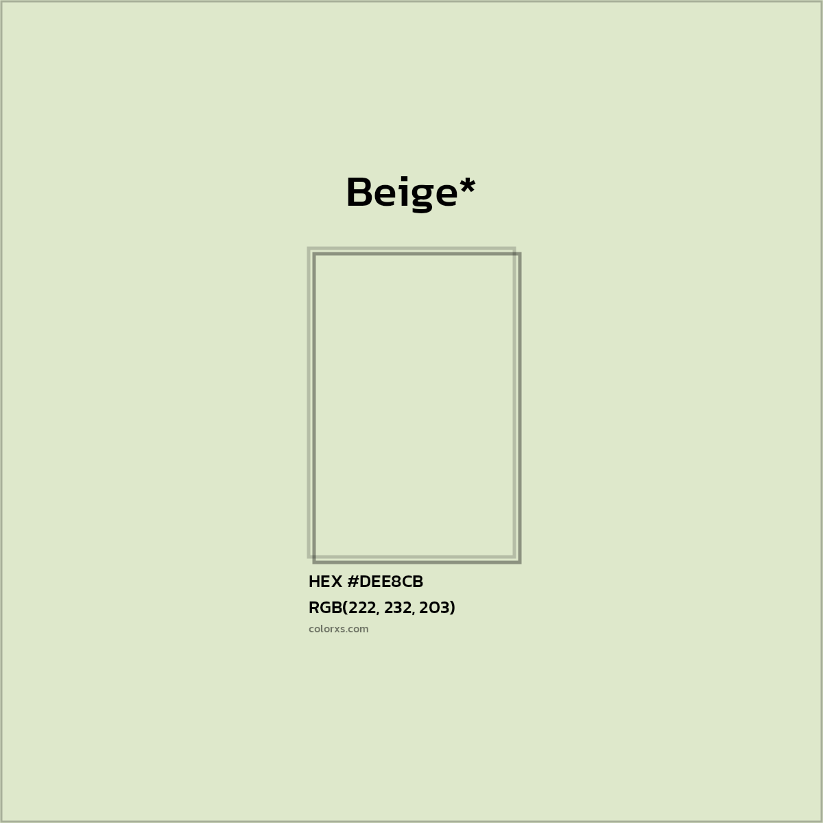 #DEE8CB hex color. RGB, RYB, CMYK, HSL, HSV codes and color conversions. Matching color names, palettes, paints.