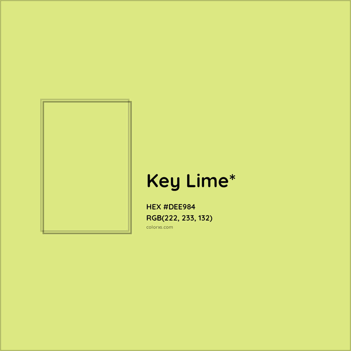 #DEE984 hex color. RGB, RYB, CMYK, HSL, HSV codes and color conversions. Matching color names, palettes, paints.