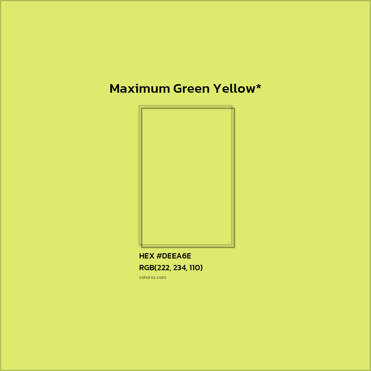 #DEEA6E hex color. RGB, RYB, CMYK, HSL, HSV codes and color conversions. Matching color names, palettes, paints.