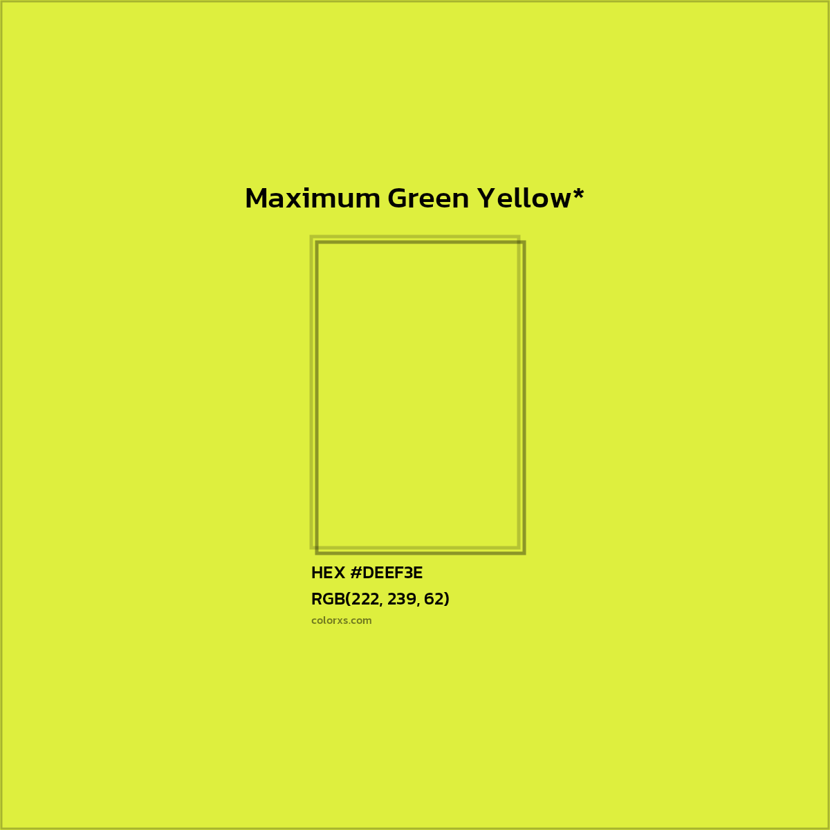 #DEEF3E hex color. RGB, RYB, CMYK, HSL, HSV codes and color conversions. Matching color names, palettes, paints.