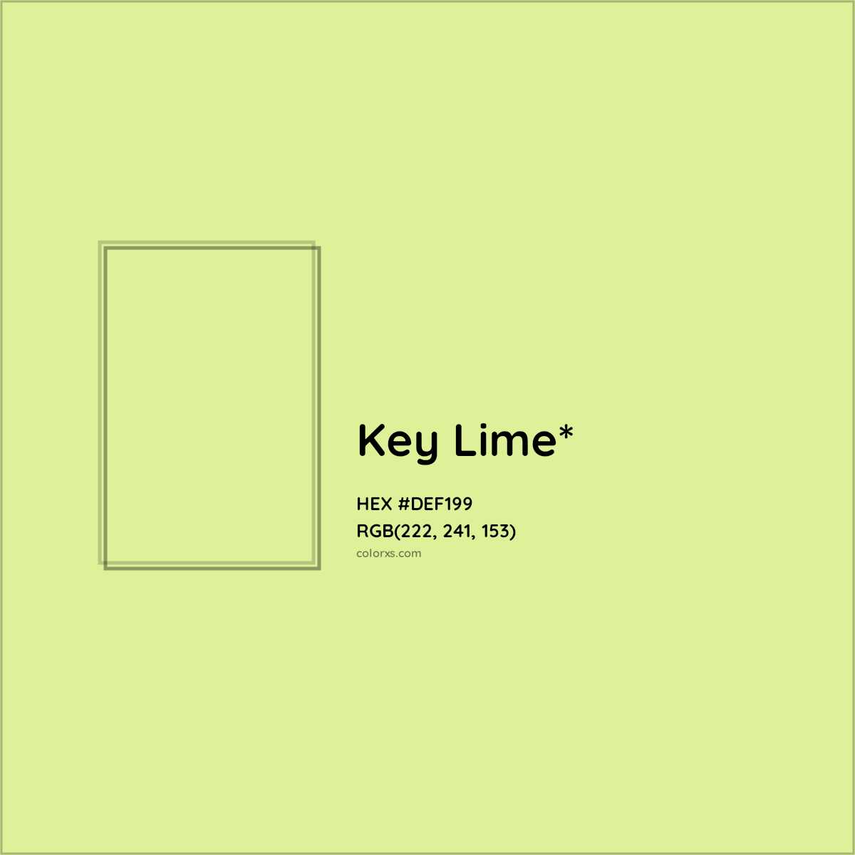 #DEF199 hex color. RGB, RYB, CMYK, HSL, HSV codes and color conversions. Matching color names, palettes, paints.