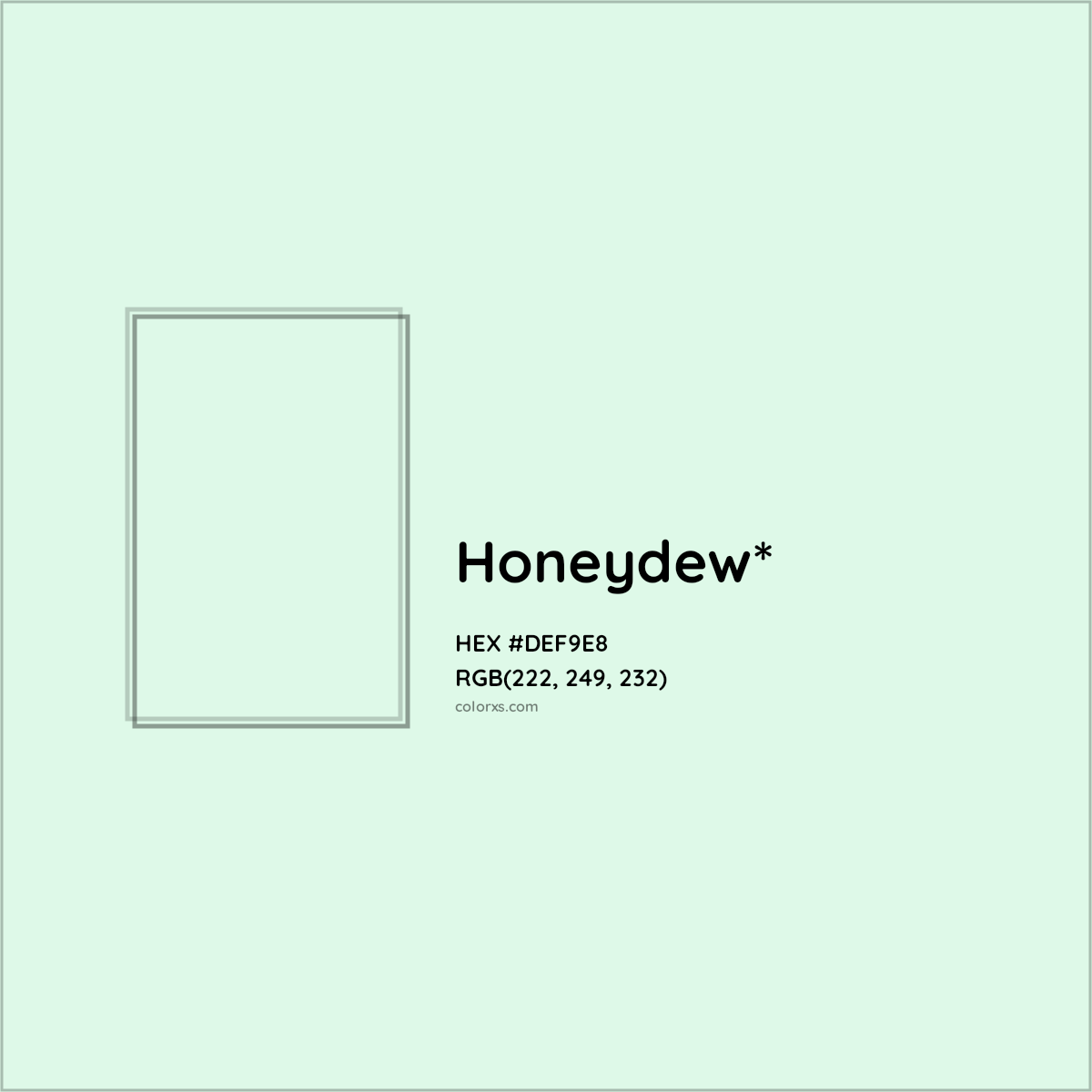 #DEF9E8 hex color. RGB, RYB, CMYK, HSL, HSV codes and color conversions. Matching color names, palettes, paints.