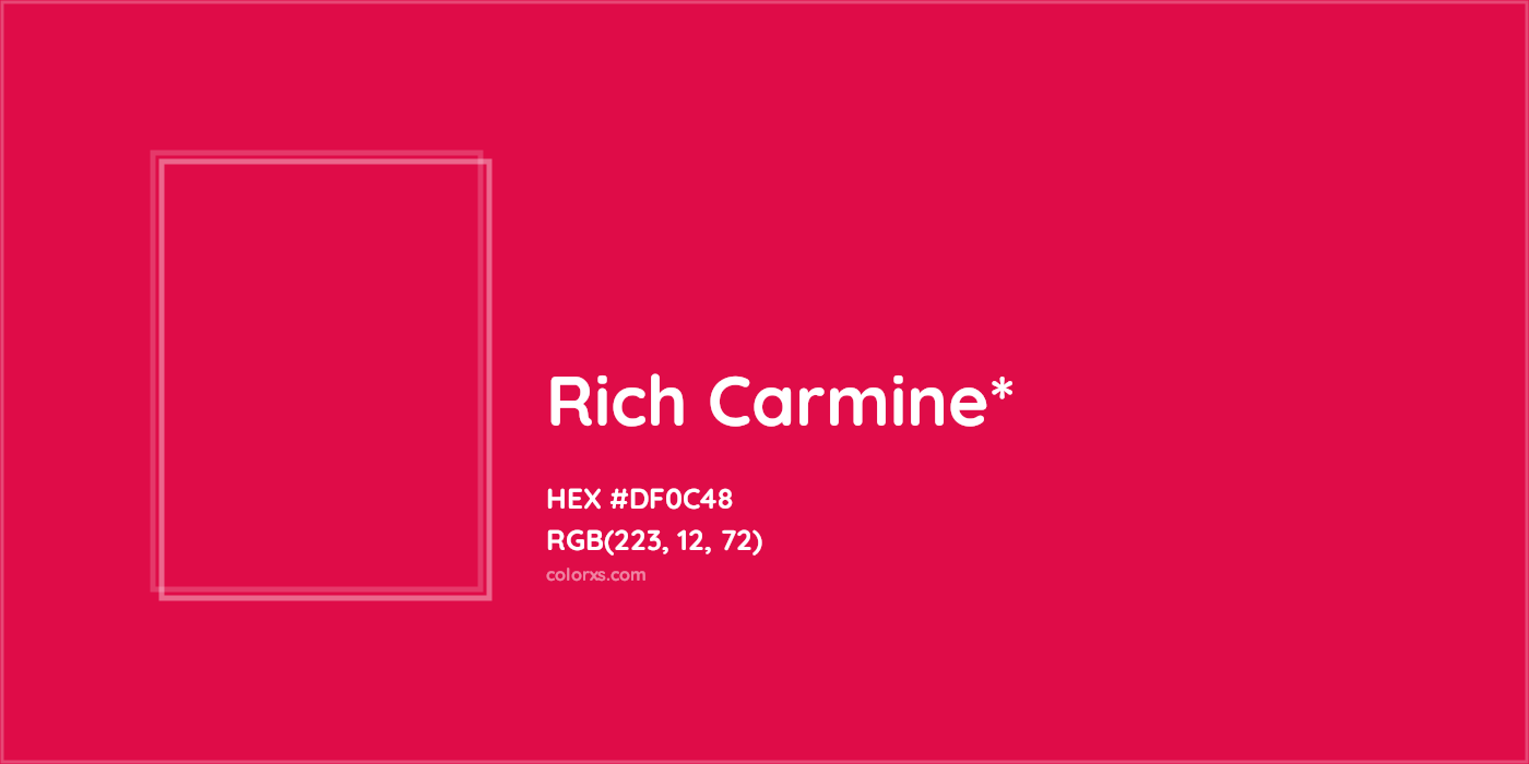#DF0C48 hex color. RGB, RYB, CMYK, HSL, HSV codes and color conversions. Matching color names, palettes, paints.