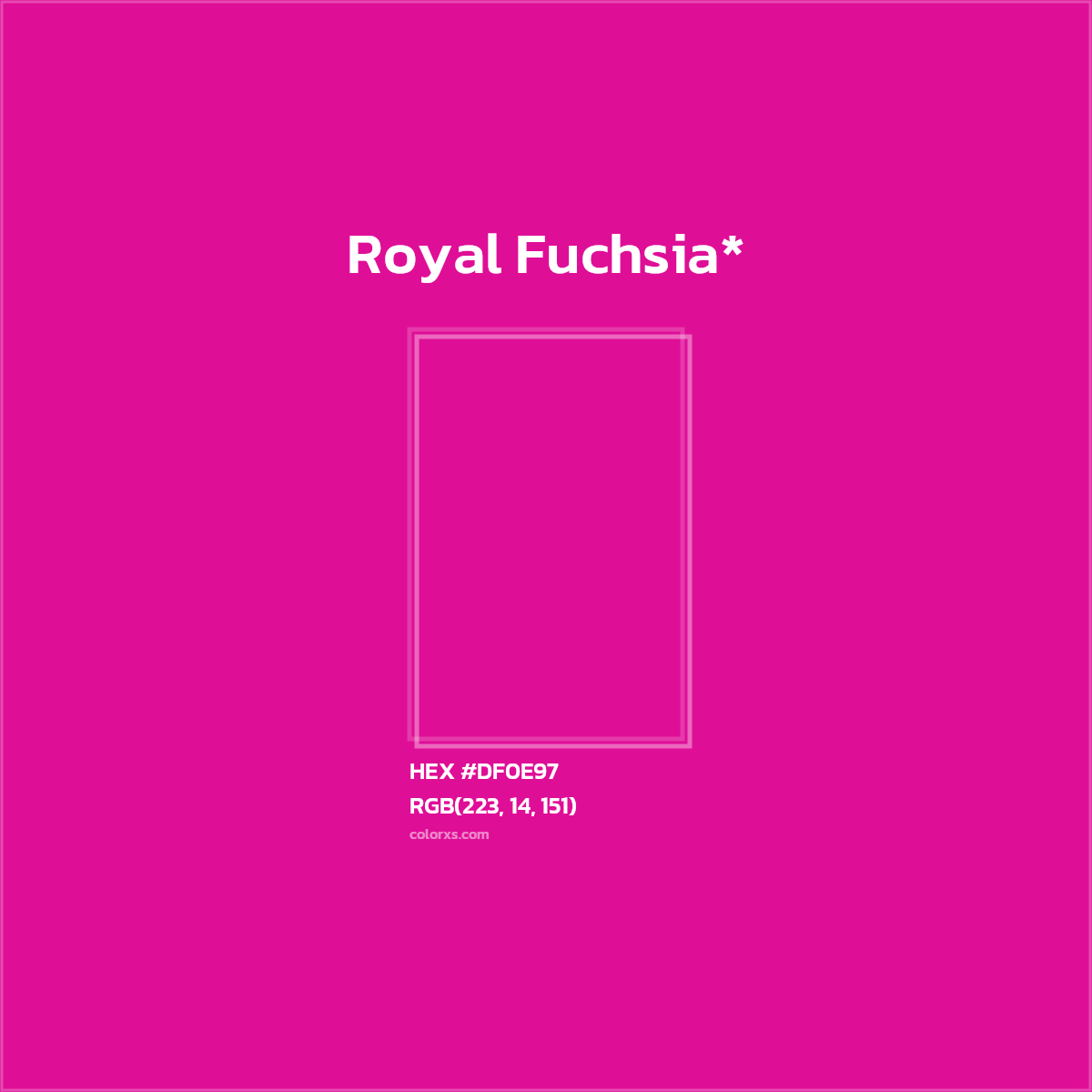 #DF0E97 hex color. RGB, RYB, CMYK, HSL, HSV codes and color conversions. Matching color names, palettes, paints.