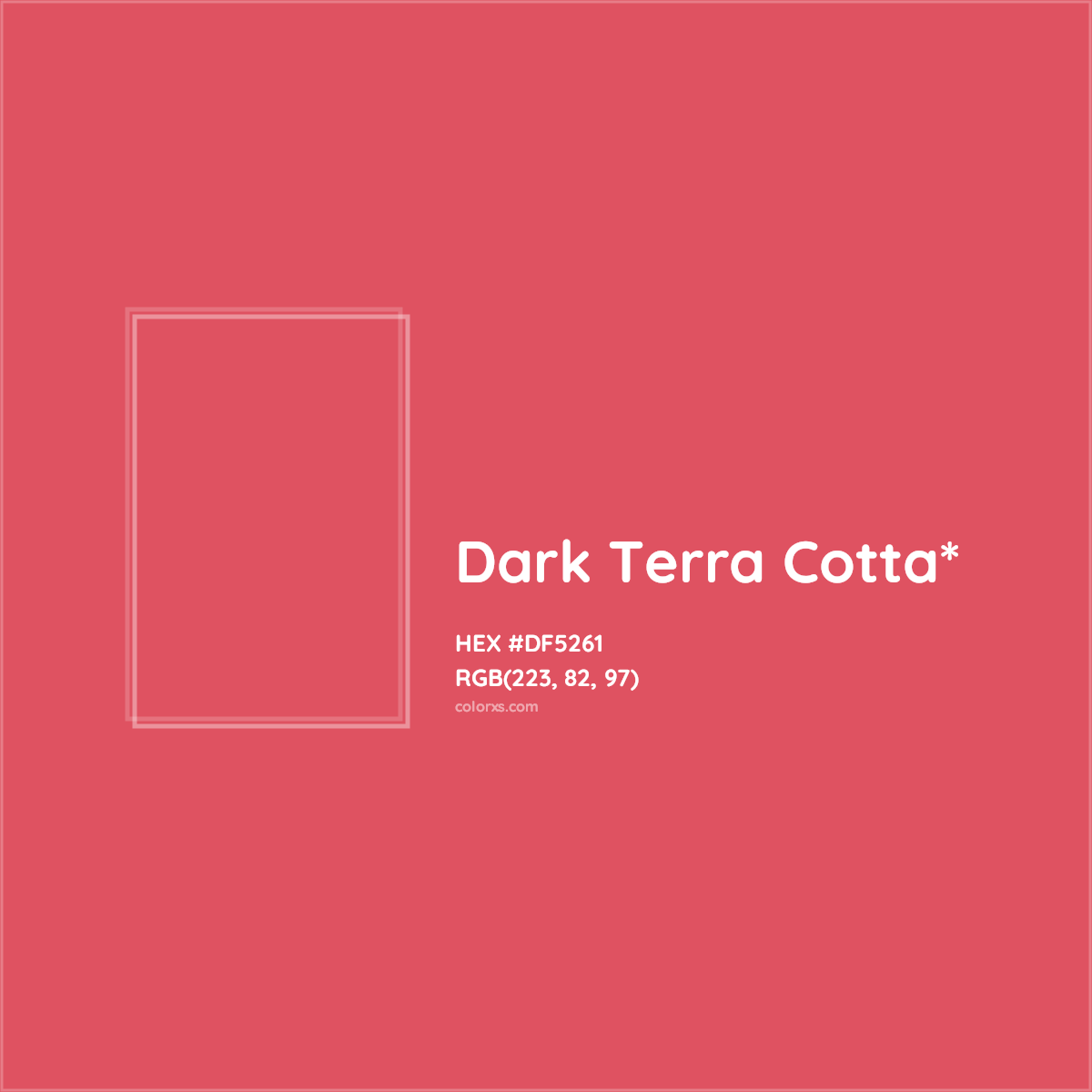 #DF5261 hex color. RGB, RYB, CMYK, HSL, HSV codes and color conversions. Matching color names, palettes, paints.