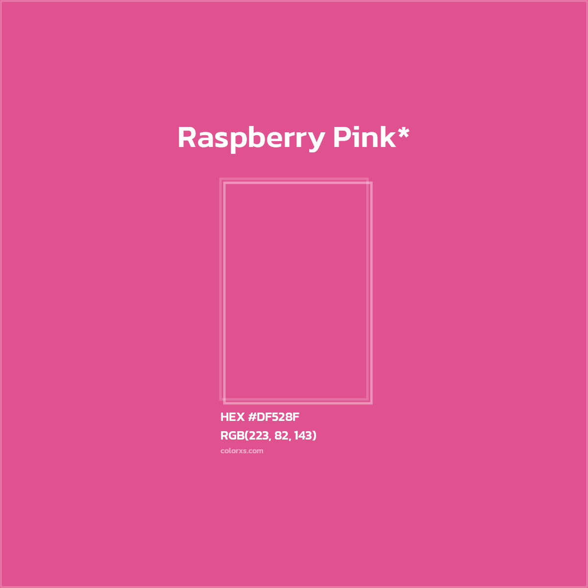 #DF528F hex color. RGB, RYB, CMYK, HSL, HSV codes and color conversions. Matching color names, palettes, paints.