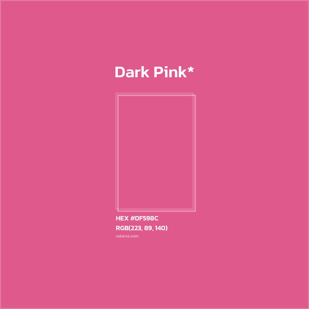 #DF598C hex color. RGB, RYB, CMYK, HSL, HSV codes and color conversions. Matching color names, palettes, paints.