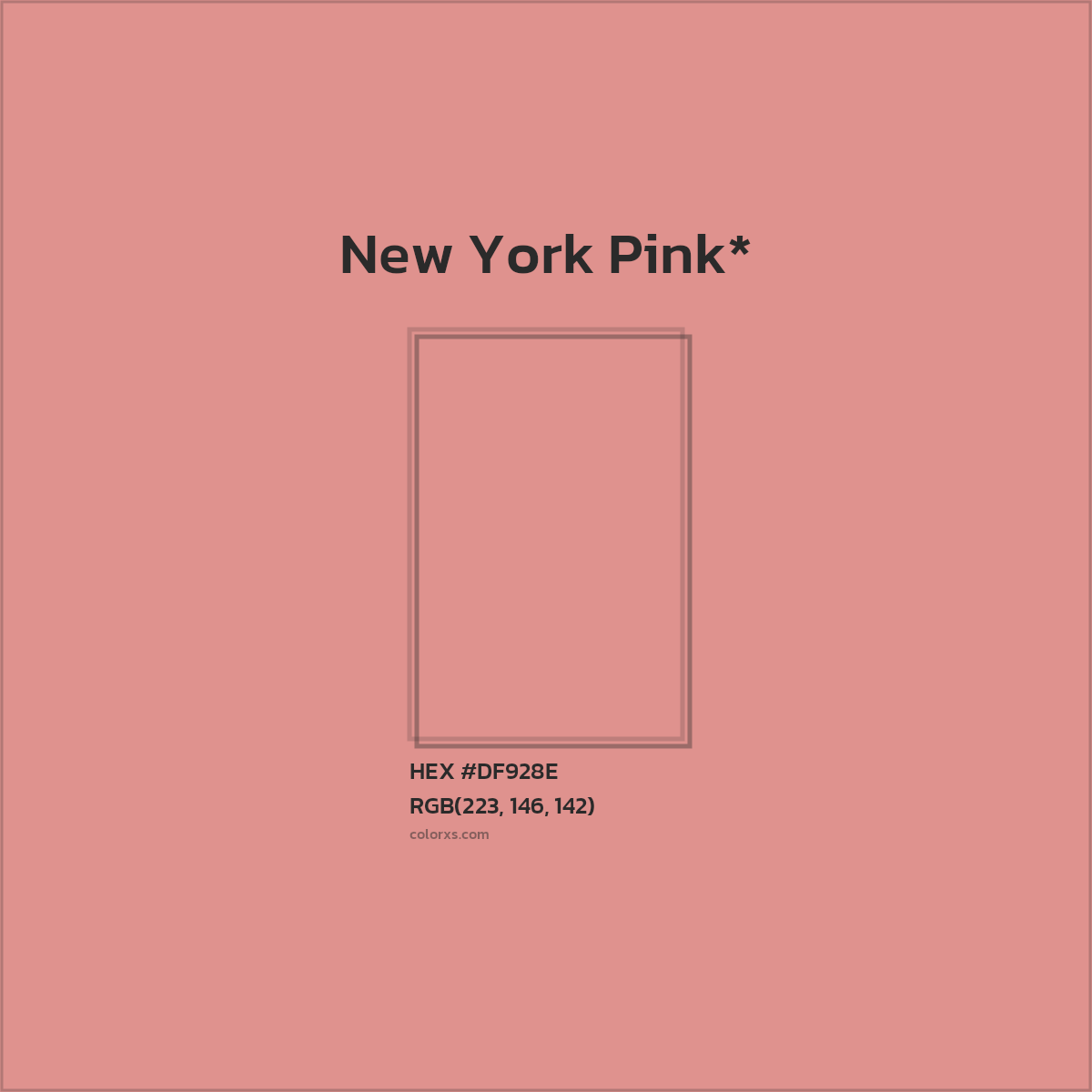 #DF928E hex color. RGB, RYB, CMYK, HSL, HSV codes and color conversions. Matching color names, palettes, paints.
