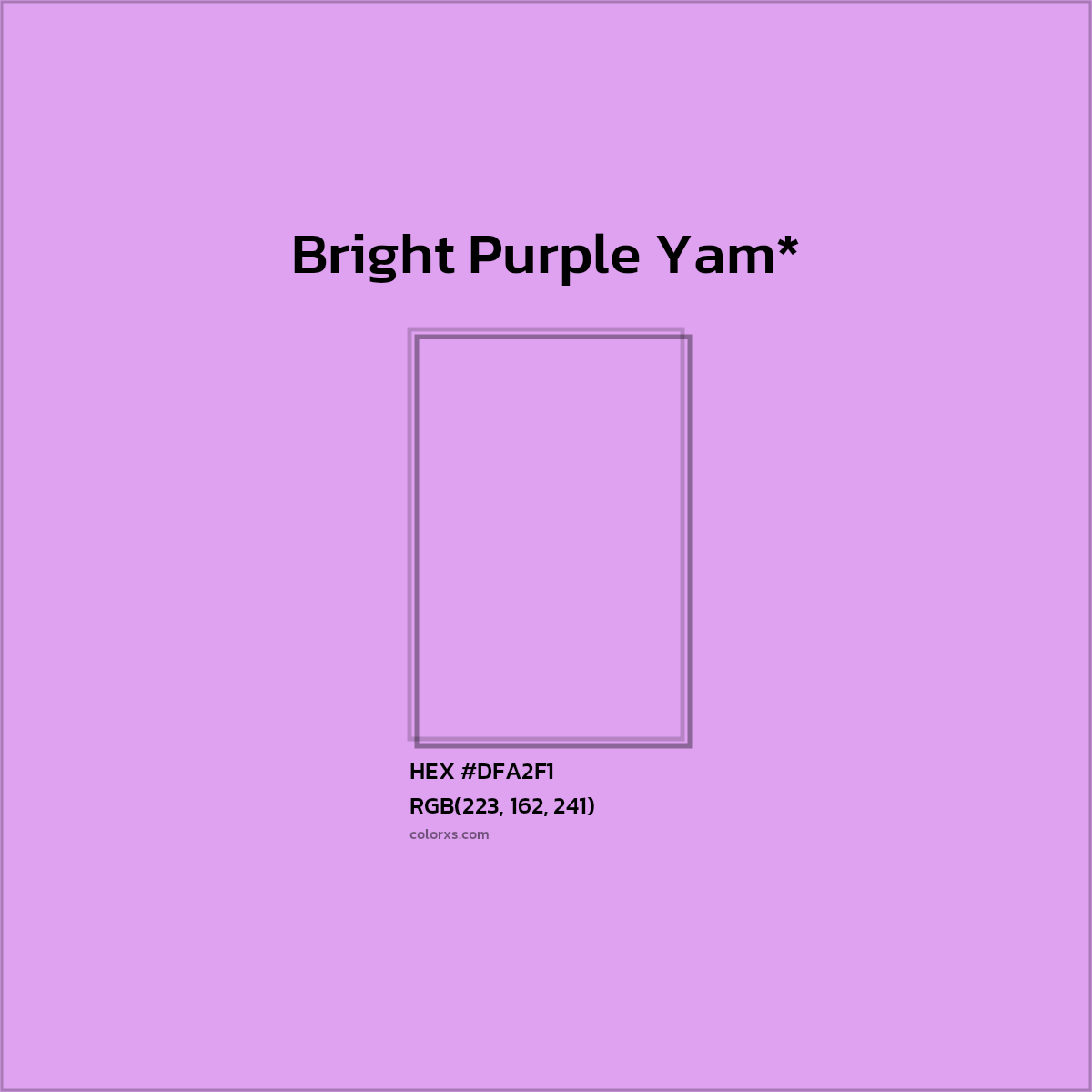 #DFA2F1 hex color. RGB, RYB, CMYK, HSL, HSV codes and color conversions. Matching color names, palettes, paints.