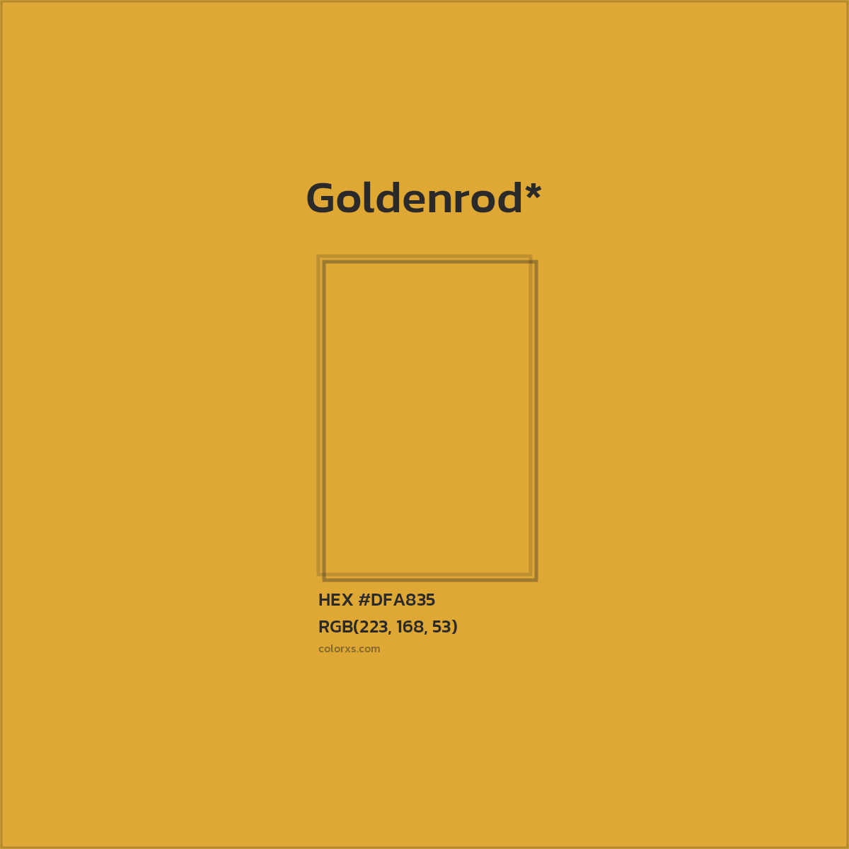 #DFA835 hex color. RGB, RYB, CMYK, HSL, HSV codes and color conversions. Matching color names, palettes, paints.