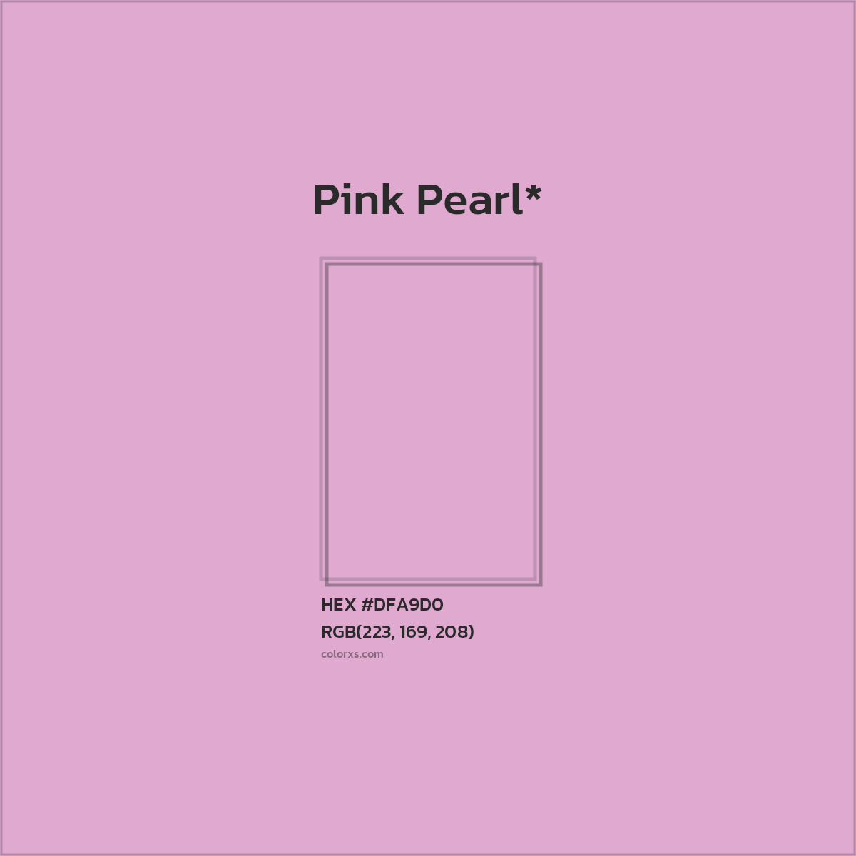 #DFA9D0 hex color. RGB, RYB, CMYK, HSL, HSV codes and color conversions. Matching color names, palettes, paints.