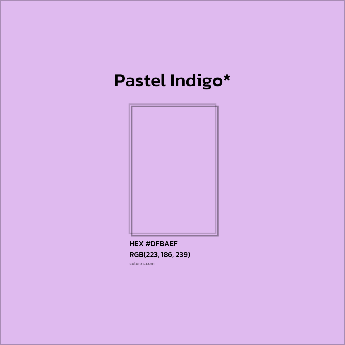 #DFBAEF hex color. RGB, RYB, CMYK, HSL, HSV codes and color conversions. Matching color names, palettes, paints.