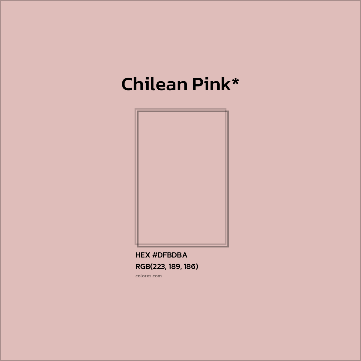 #DFBDBA hex color. RGB, RYB, CMYK, HSL, HSV codes and color conversions. Matching color names, palettes, paints.