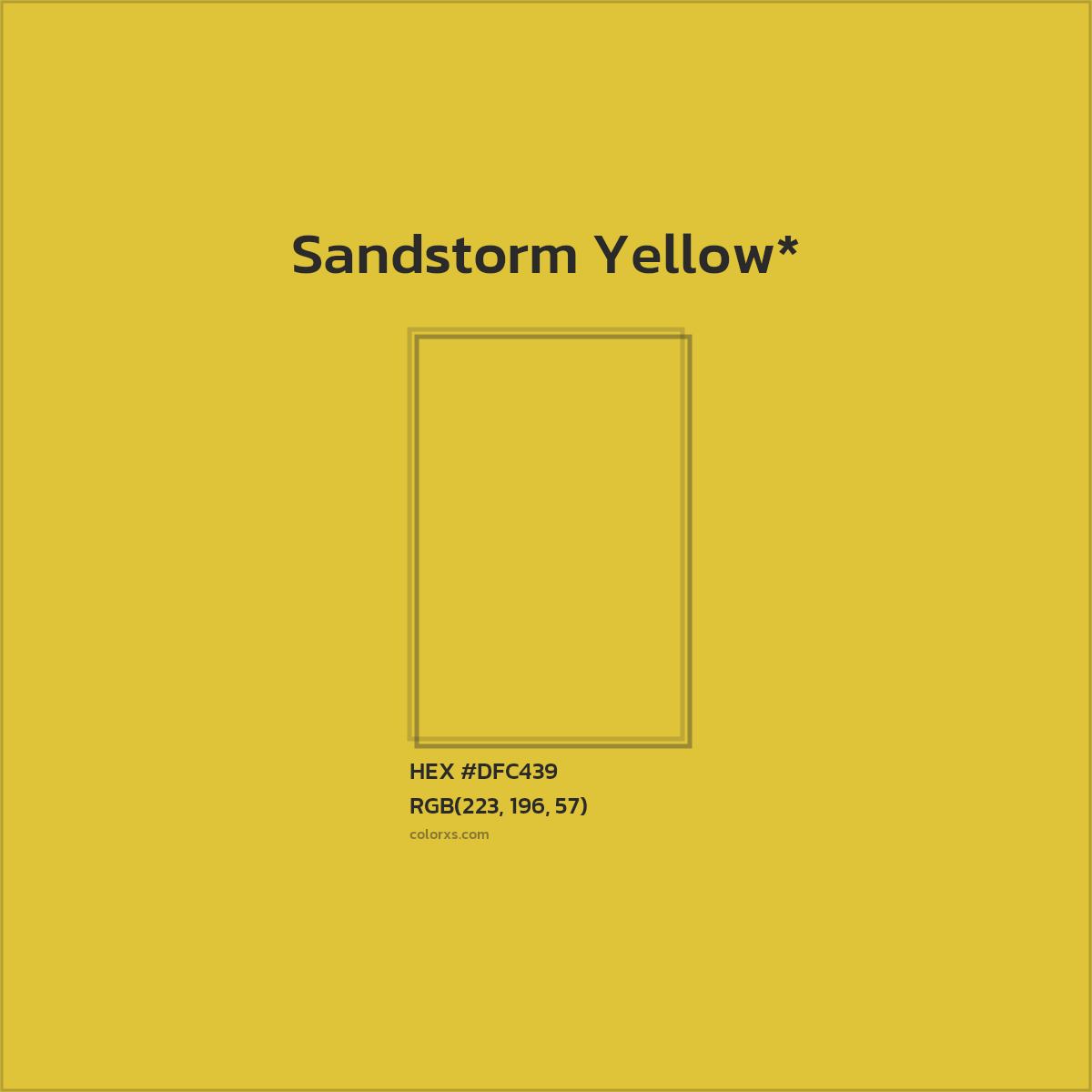 #DFC439 hex color. RGB, RYB, CMYK, HSL, HSV codes and color conversions. Matching color names, palettes, paints.