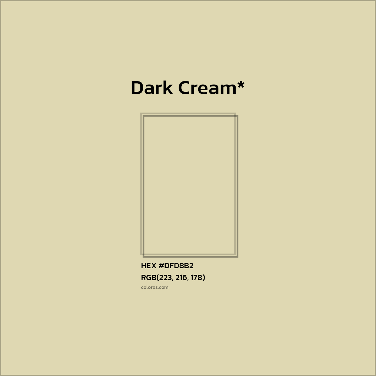 #DFD8B2 hex color. RGB, RYB, CMYK, HSL, HSV codes and color conversions. Matching color names, palettes, paints.
