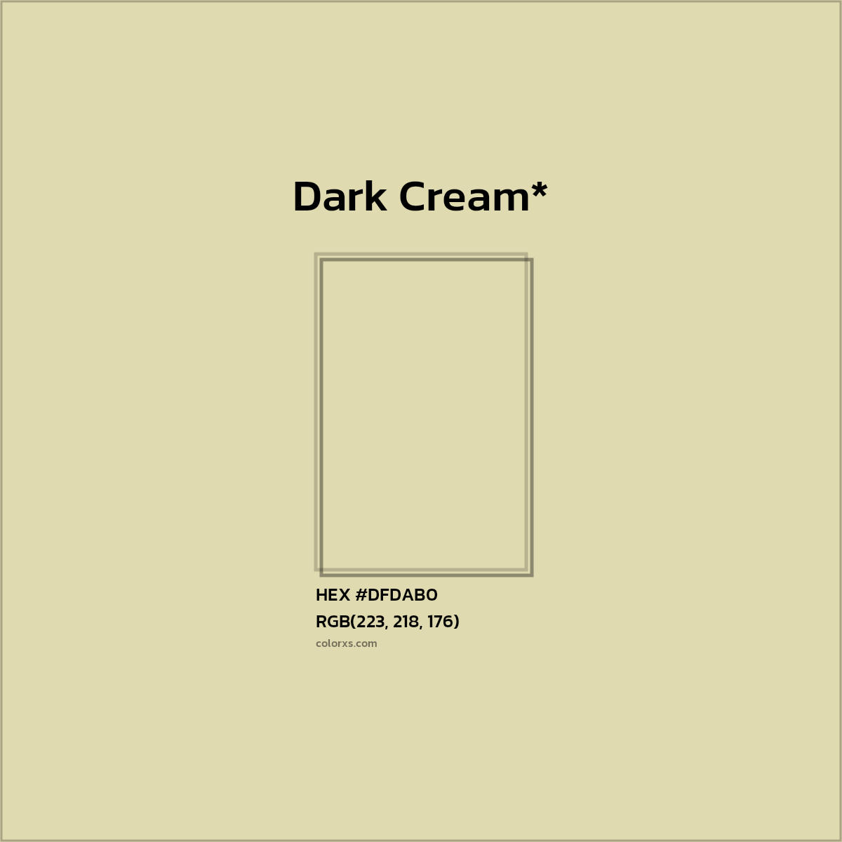 #DFDAB0 hex color. RGB, RYB, CMYK, HSL, HSV codes and color conversions. Matching color names, palettes, paints.
