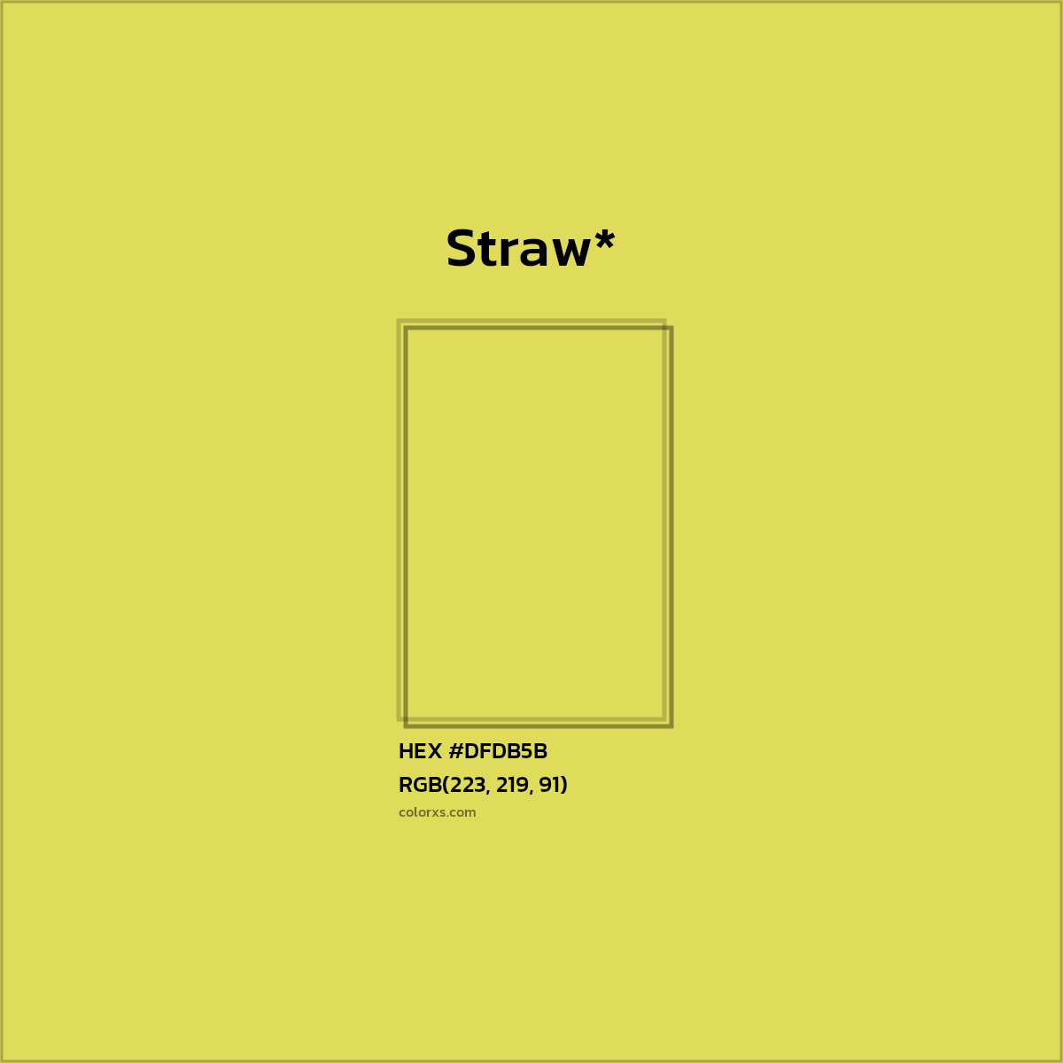 #DFDB5B hex color. RGB, RYB, CMYK, HSL, HSV codes and color conversions. Matching color names, palettes, paints.