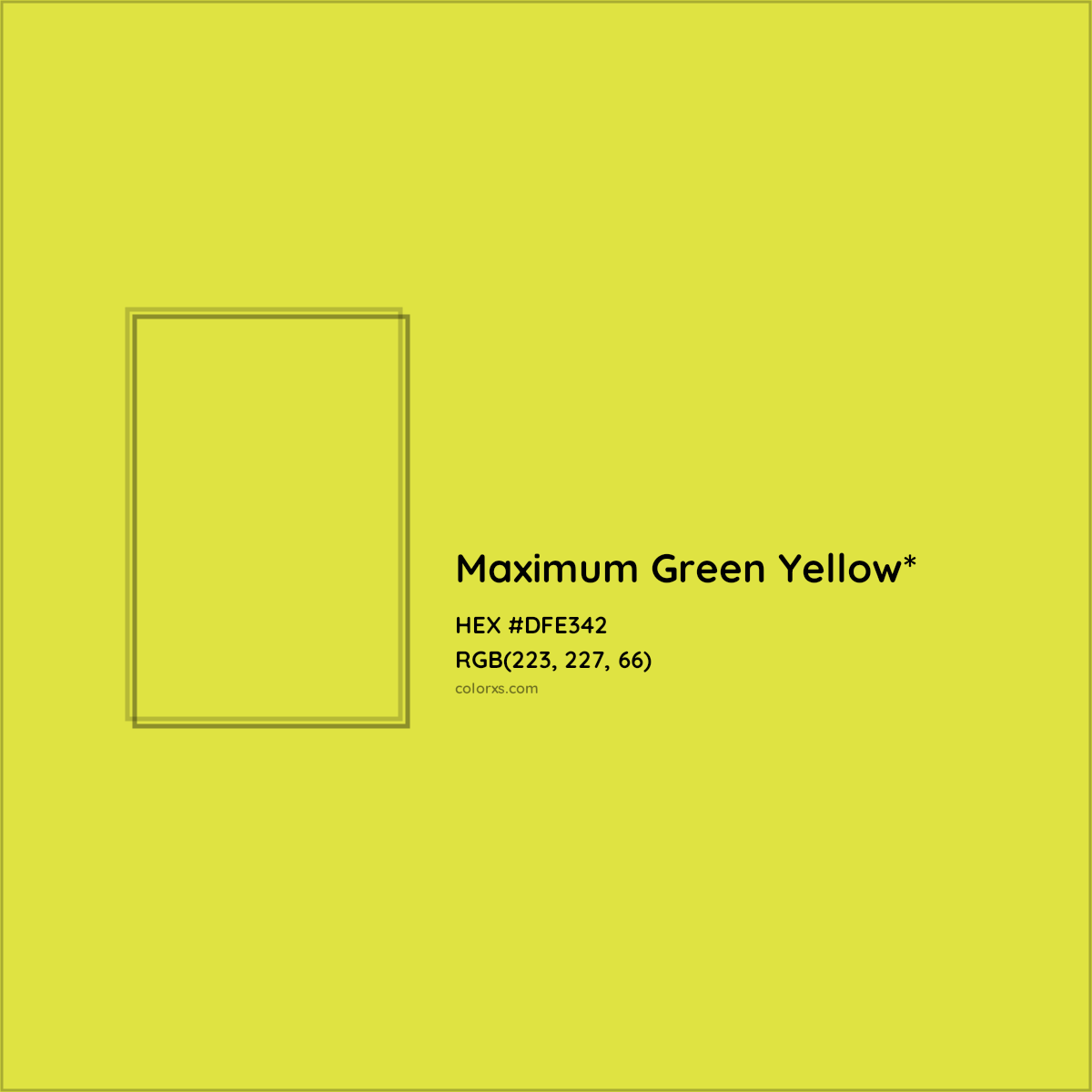 #DFE342 hex color. RGB, RYB, CMYK, HSL, HSV codes and color conversions. Matching color names, palettes, paints.