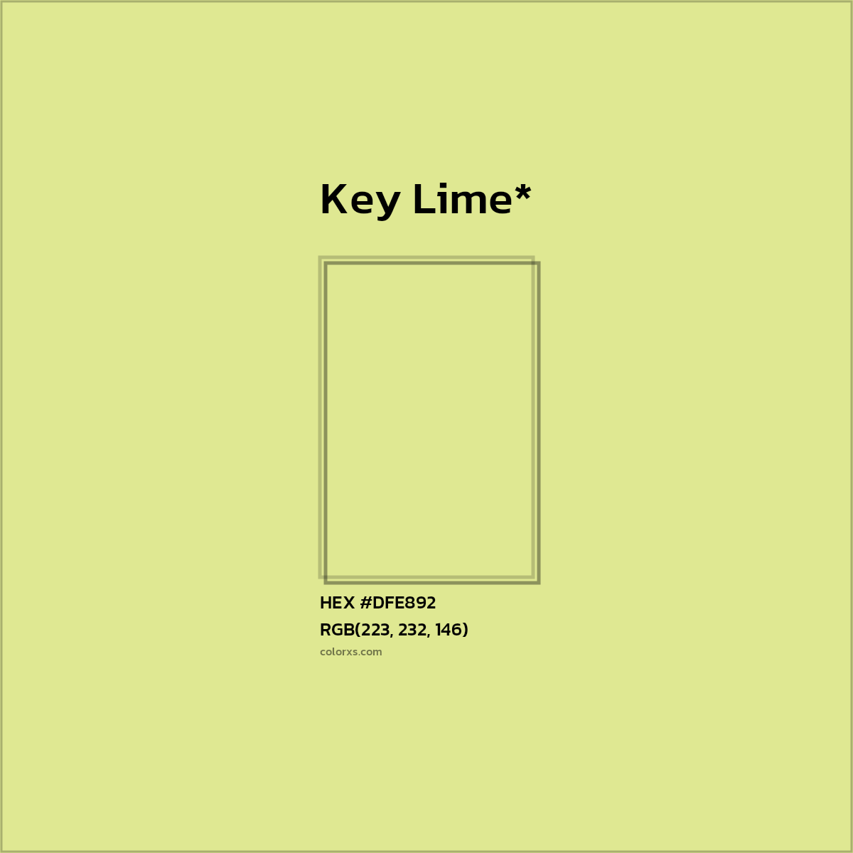 #DFE892 hex color. RGB, RYB, CMYK, HSL, HSV codes and color conversions. Matching color names, palettes, paints.