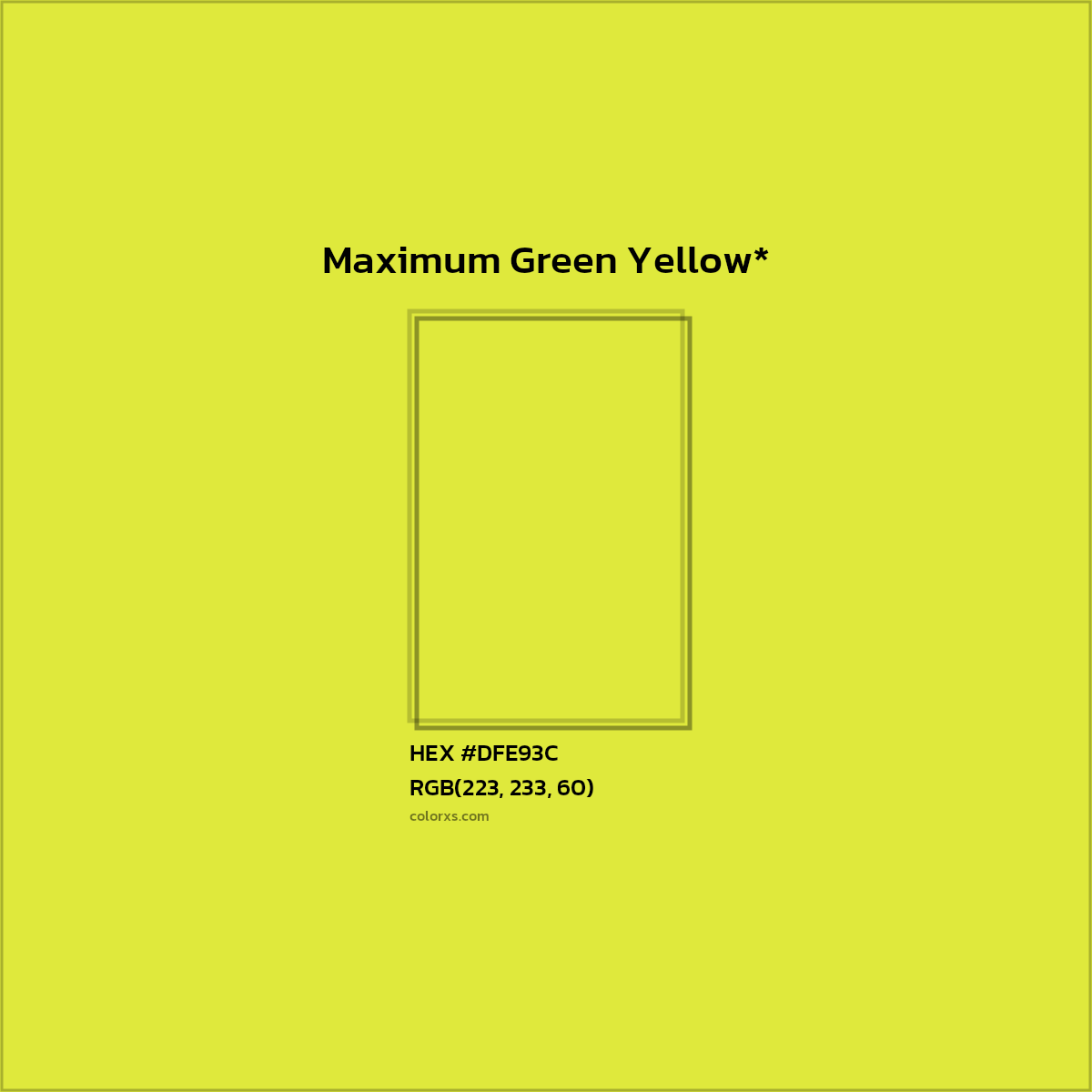 #DFE93C hex color. RGB, RYB, CMYK, HSL, HSV codes and color conversions. Matching color names, palettes, paints.