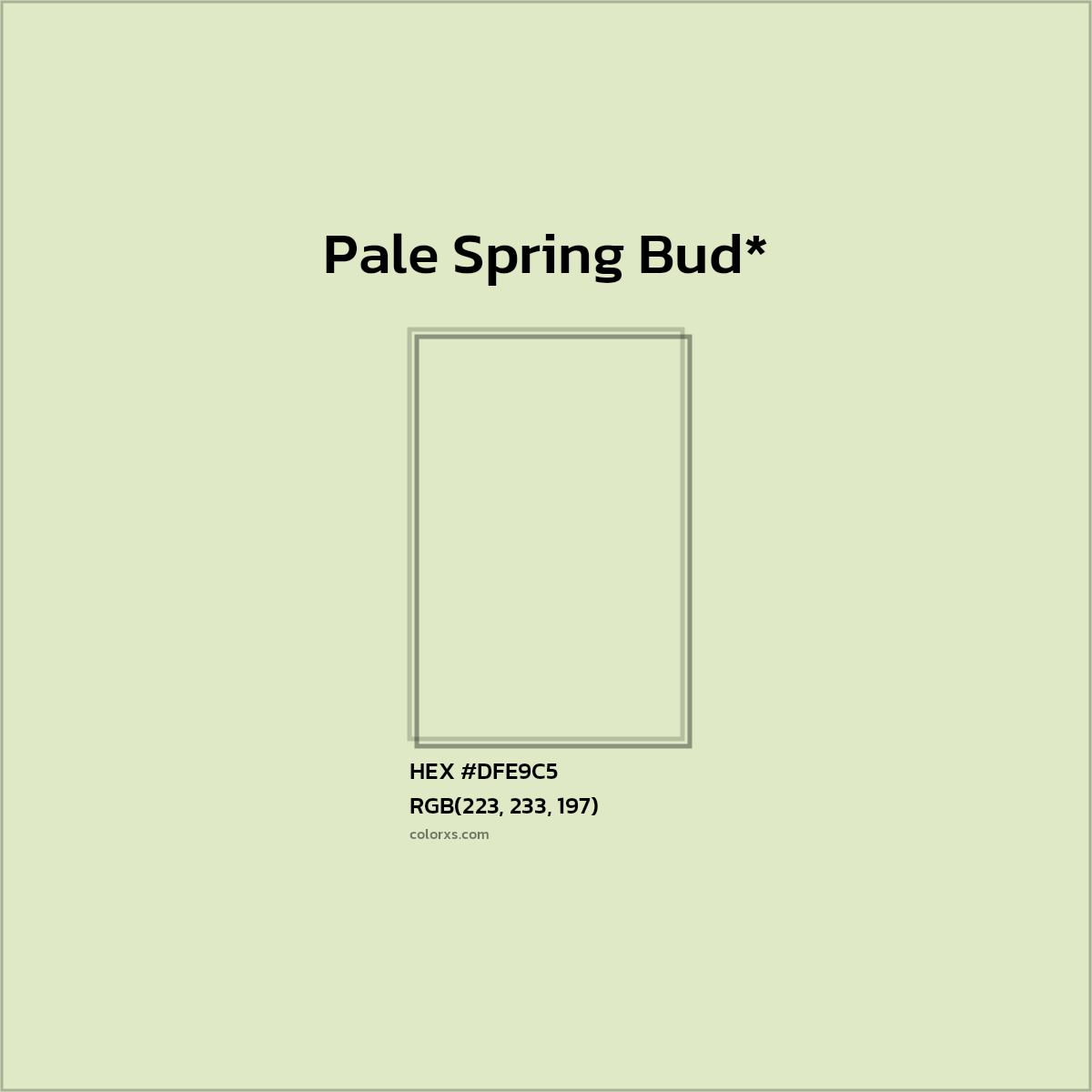 #DFE9C5 hex color. RGB, RYB, CMYK, HSL, HSV codes and color conversions. Matching color names, palettes, paints.