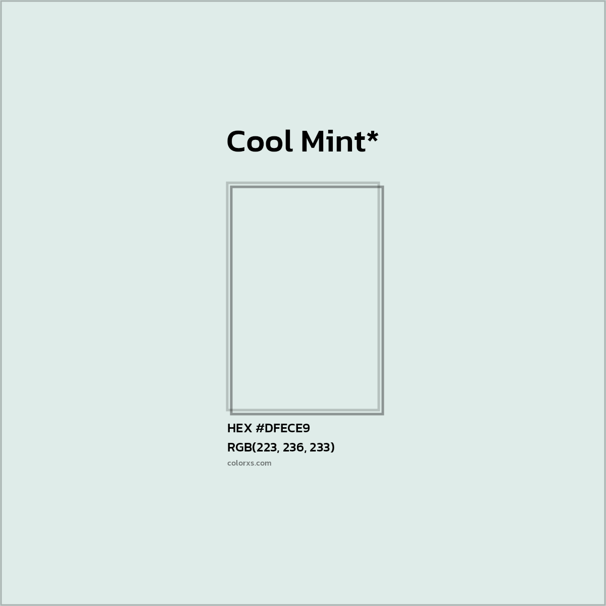 #DFECE9 hex color. RGB, RYB, CMYK, HSL, HSV codes and color conversions. Matching color names, palettes, paints.