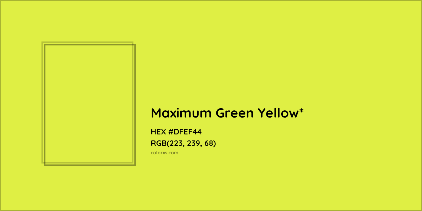 #DFEF44 hex color. RGB, RYB, CMYK, HSL, HSV codes and color conversions. Matching color names, palettes, paints.