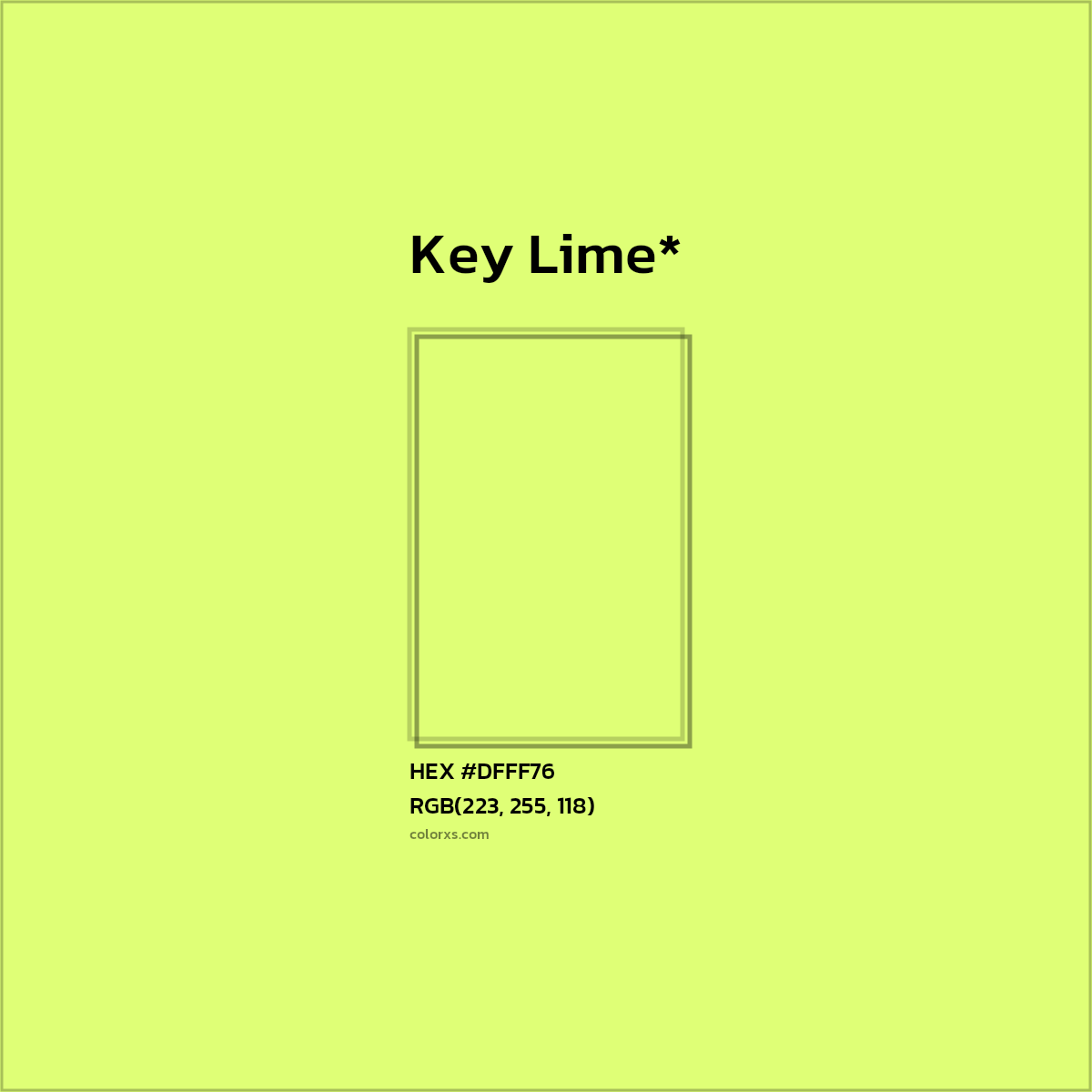 #DFFF76 hex color. RGB, RYB, CMYK, HSL, HSV codes and color conversions. Matching color names, palettes, paints.