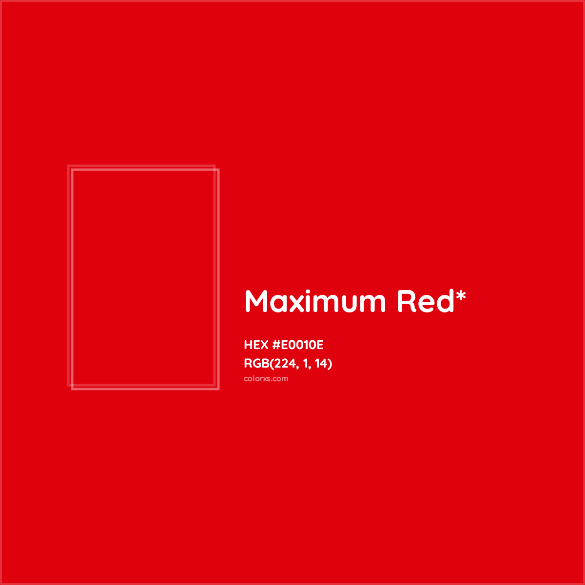 #E0010E hex color. RGB, RYB, CMYK, HSL, HSV codes and color conversions. Matching color names, palettes, paints.