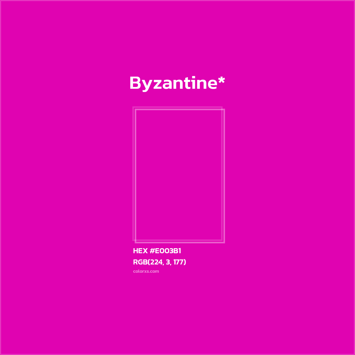 #E003B1 hex color. RGB, RYB, CMYK, HSL, HSV codes and color conversions. Matching color names, palettes, paints.