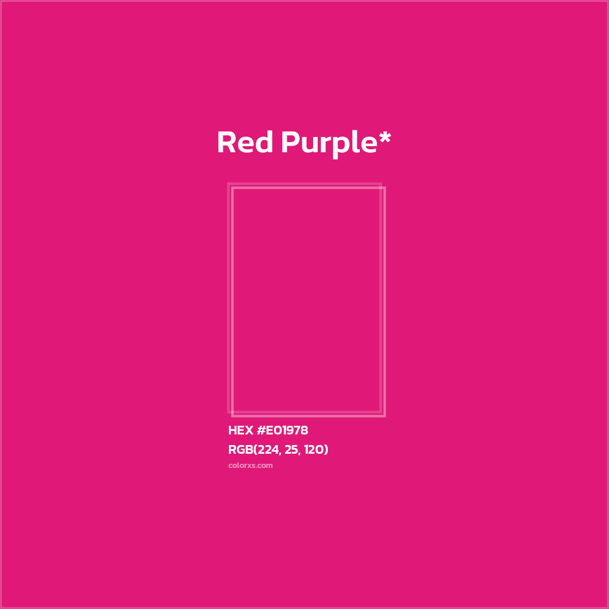 #E01978 hex color. RGB, RYB, CMYK, HSL, HSV codes and color conversions. Matching color names, palettes, paints.