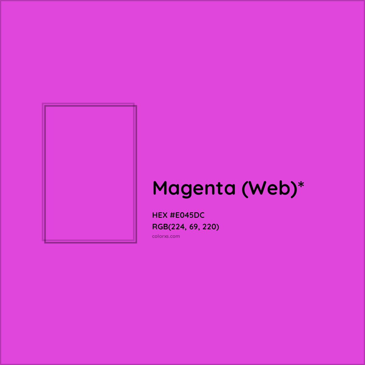 #E045DC hex color. RGB, RYB, CMYK, HSL, HSV codes and color conversions. Matching color names, palettes, paints.