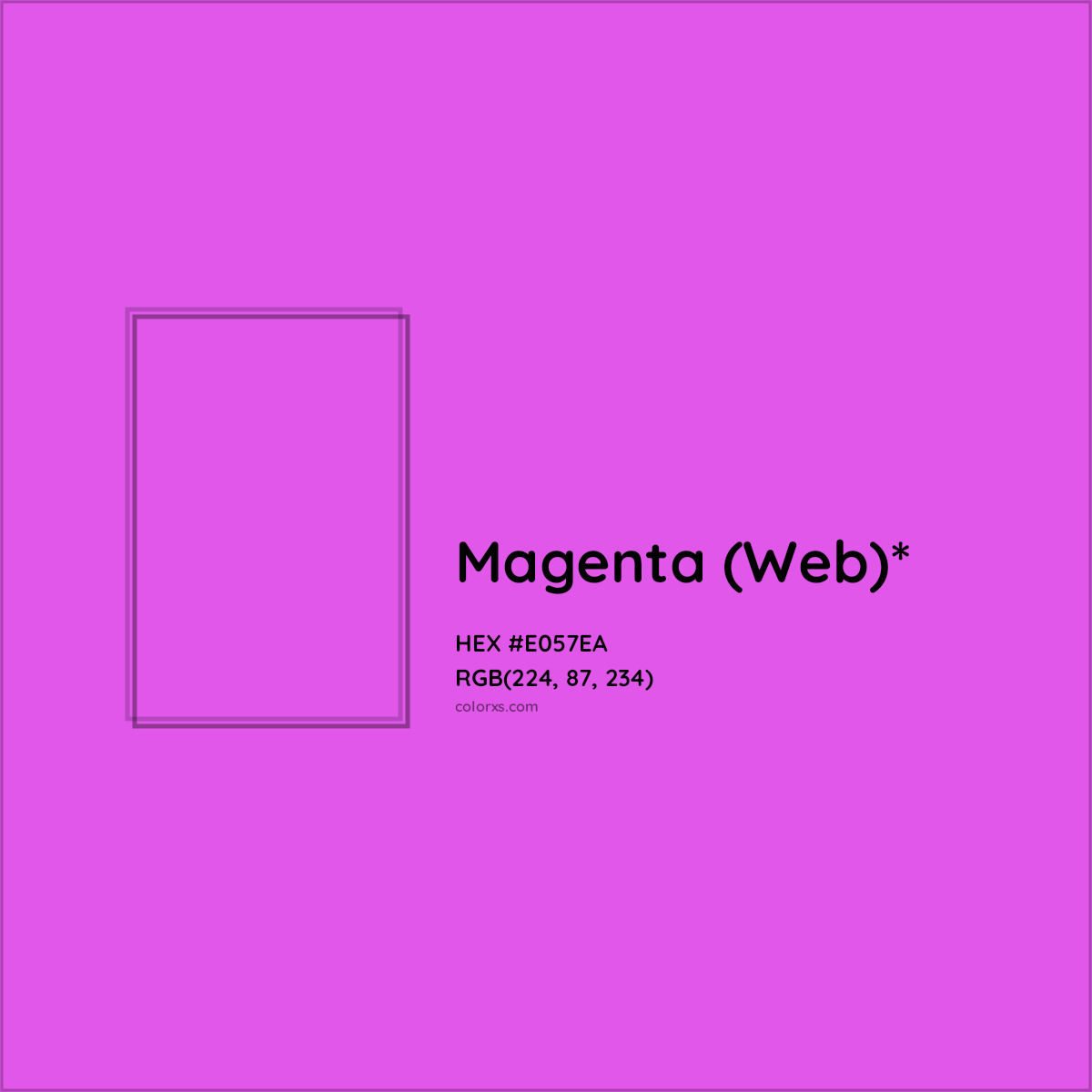 #E057EA hex color. RGB, RYB, CMYK, HSL, HSV codes and color conversions. Matching color names, palettes, paints.
