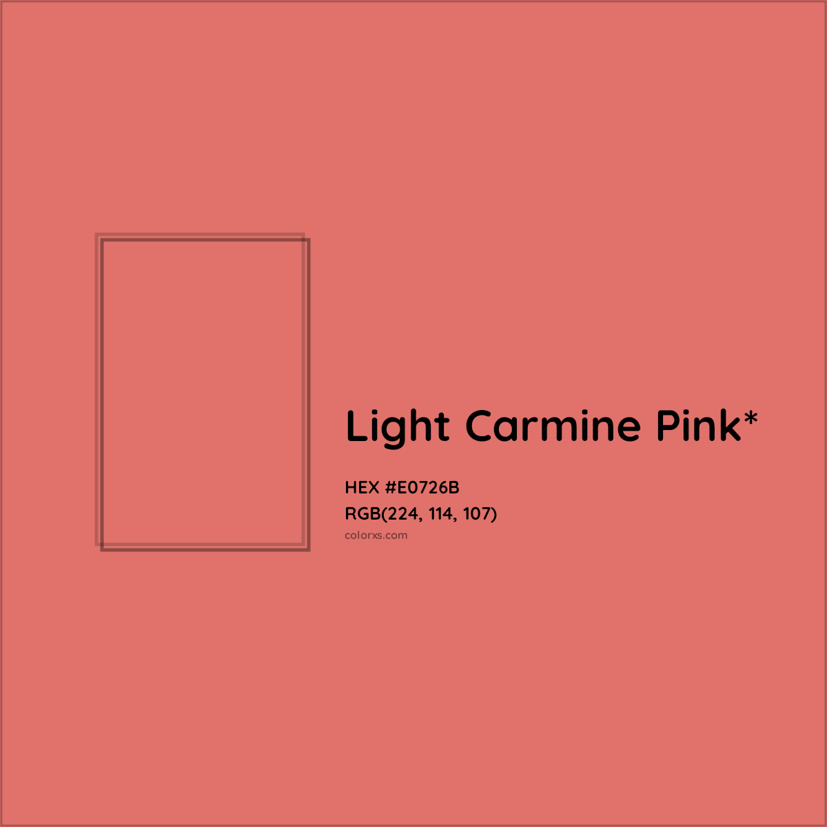 #E0726B hex color. RGB, RYB, CMYK, HSL, HSV codes and color conversions. Matching color names, palettes, paints.