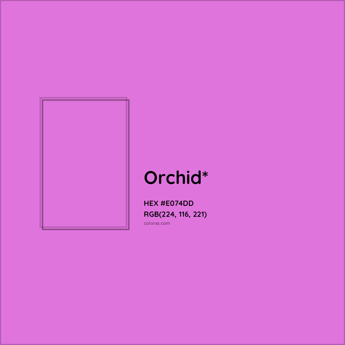 #E074DD hex color. RGB, RYB, CMYK, HSL, HSV codes and color conversions. Matching color names, palettes, paints.