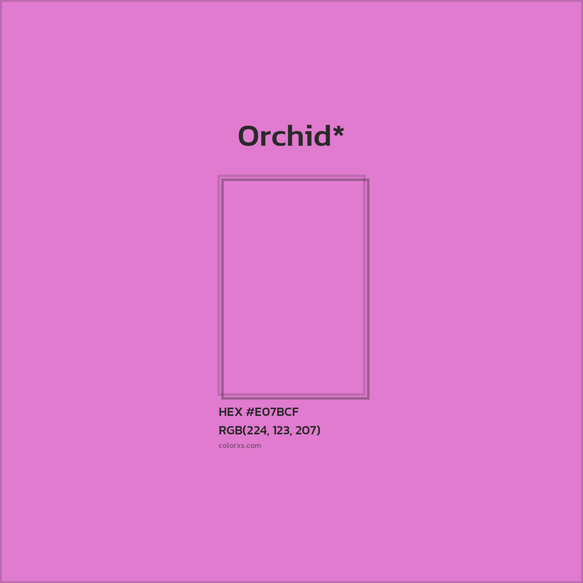 #E07BCF hex color. RGB, RYB, CMYK, HSL, HSV codes and color conversions. Matching color names, palettes, paints.