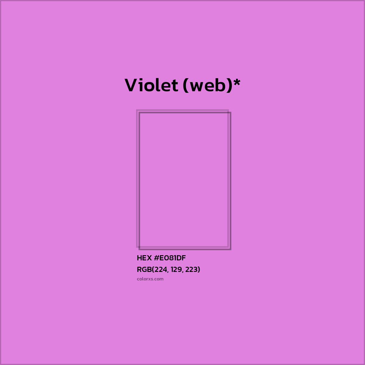 #E081DF hex color. RGB, RYB, CMYK, HSL, HSV codes and color conversions. Matching color names, palettes, paints.