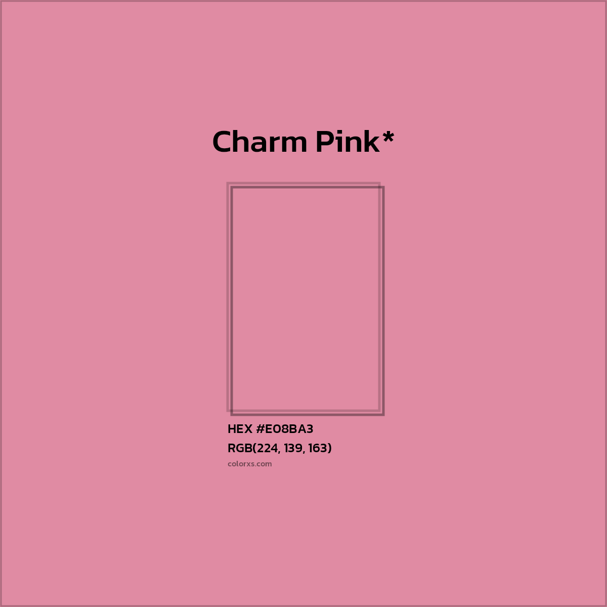 #E08BA3 hex color. RGB, RYB, CMYK, HSL, HSV codes and color conversions. Matching color names, palettes, paints.