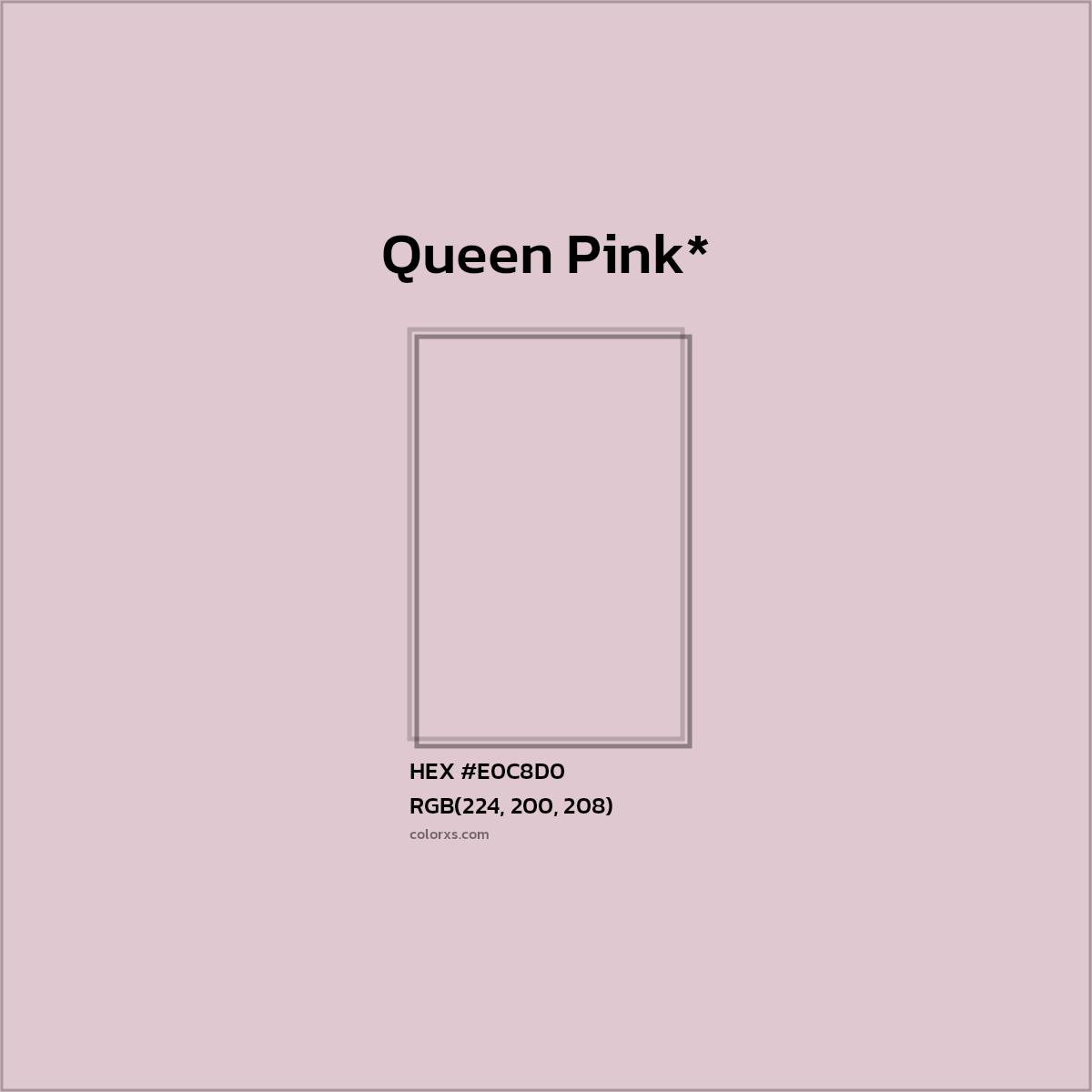 #E0C8D0 hex color. RGB, RYB, CMYK, HSL, HSV codes and color conversions. Matching color names, palettes, paints.