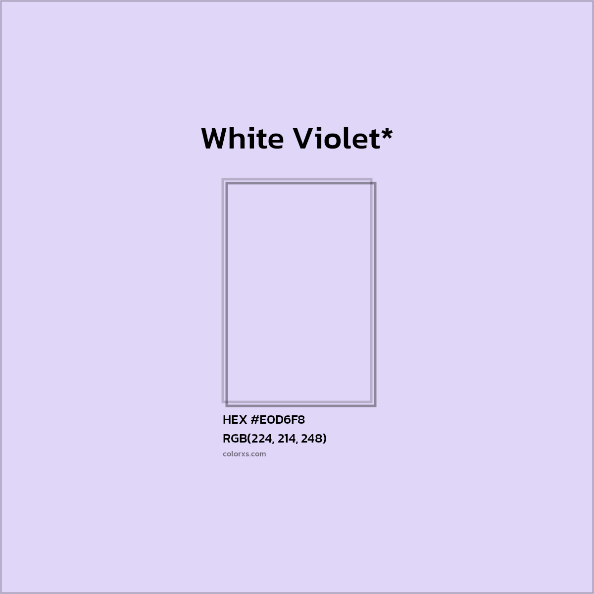 #E0D6F8 hex color. RGB, RYB, CMYK, HSL, HSV codes and color conversions. Matching color names, palettes, paints.
