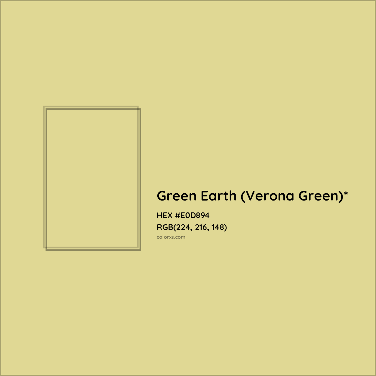 #E0D894 hex color. RGB, RYB, CMYK, HSL, HSV codes and color conversions. Matching color names, palettes, paints.