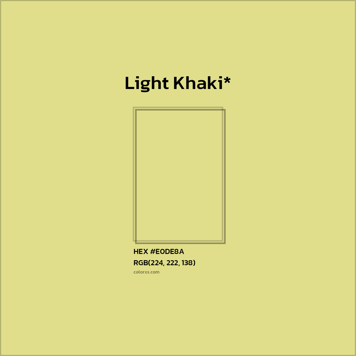 #E0DE8A hex color. RGB, RYB, CMYK, HSL, HSV codes and color conversions. Matching color names, palettes, paints.